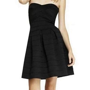 Aidan by Aidan Mattox Bandage Bodice Corsage Black Pleated A-line Mini Dress